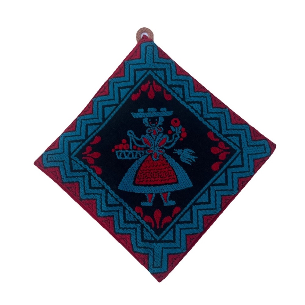 Vintage Folk Art Hot Pad Cottagecore Kitchen Decor